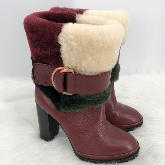 burgundy faux fur boots